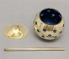Picture of Set/4 Brass Votive Holder Star Cutouts with Blue Glass Liner | 4"Dx11"H | Item No. 90521