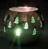 Picture of Set/4 Brass Votive Holder Tree Cutouts with Green Glass Liner | 4"Dx9"H | Item No. 90520