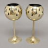 Picture of 4"D x 9"H  Votive Holder Perforated Brass Ball on Stand with Green Glass Liner Set of 2  Item No. 90520