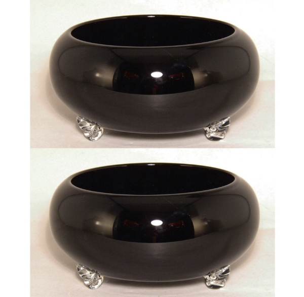 Picture of Black Bowl Glass Garden Dish 3-Glass Feet  Set/2  | 9"Dx4.5"H |  Item No. 12210