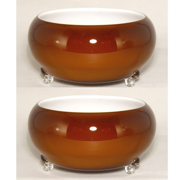 Picture of Amber Bowl Glass Garden Dish 3-Glass Feet  Set/2  | 9"Dx4.5"H |  Item No. 12310