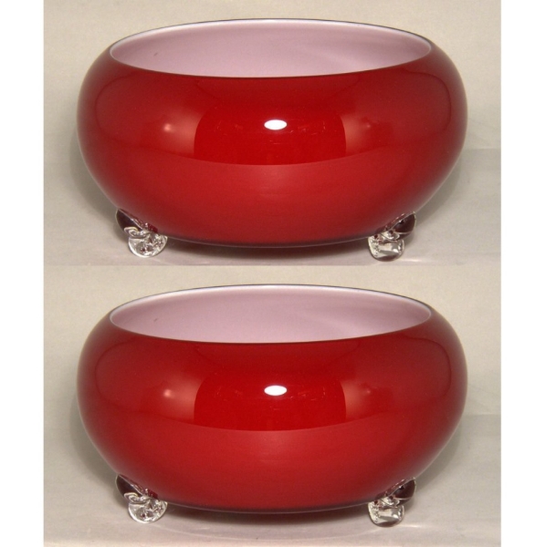 Picture of Red Bowl Glass Garden Dish 3-Glass Feet  Set/2  | 9"Dx4.5"H |  Item No. 12410 FREE SHIPPING