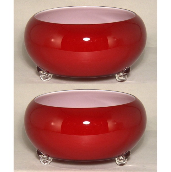 Picture of Red Bowl Glass Garden Dish 3-Glass Feet  Set/2  | 9"Dx4.5"H |  Item No. 12410