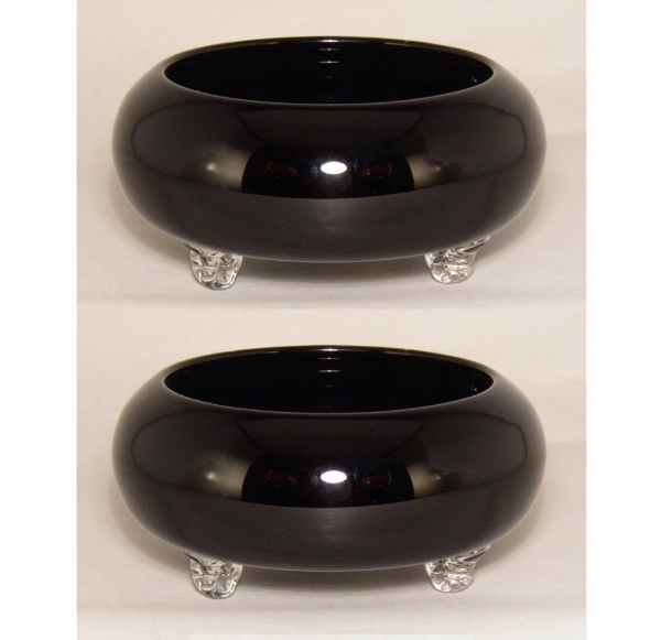 Picture of Black Bowl Glass Garden Dish 3-Glass Feet  Set/2  | 7.5"Dx3"H |  Item No. 12211 FREE SHIPPING
