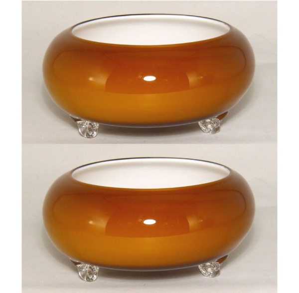 Picture of Amber Bowl Glass Garden Dish 3-Glass Feet  Set/2  | 7.5"Dx3"H |  Item No. 12311