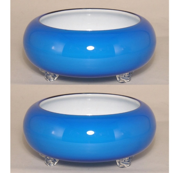 Picture of Blue Bowl Glass Garden Dish 3-Glass Feet  Set/2  | 7.5"Dx3"H |  Item No. 12511 FREE SHIPPING