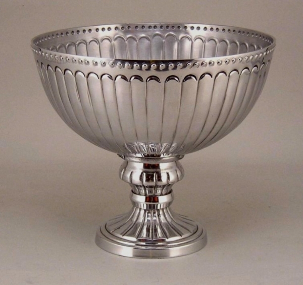 Picture of Compote Bowl Vase Polished Aluminum Bead Border Fluted Pedestal | 10"D x 8.75"H | Item No. 51351