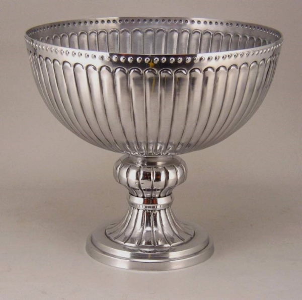 Picture of Compote Bowl Vase Polished Aluminum Bead Border Fluted Pedestal  | 12"D x 11"H | Item No. 51350