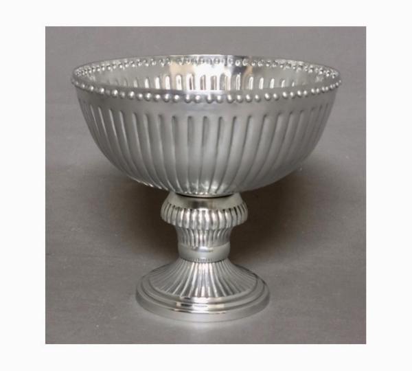 Picture of Compote Bowl Vase Polished Aluminum Bead Border Fluted Pedestal | 8"D x 7.5"H | Item No. 51352