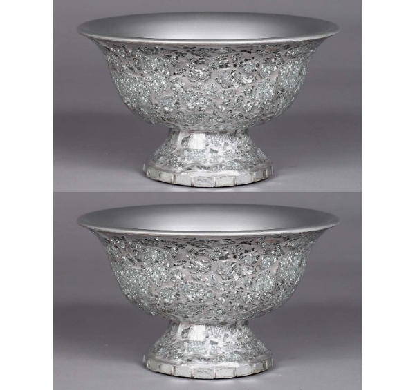 Picture of Silver Mosaic Bowl Compote Vase Revere Shape  Set/2 | 6"Dx4"H |  Item No. 24313