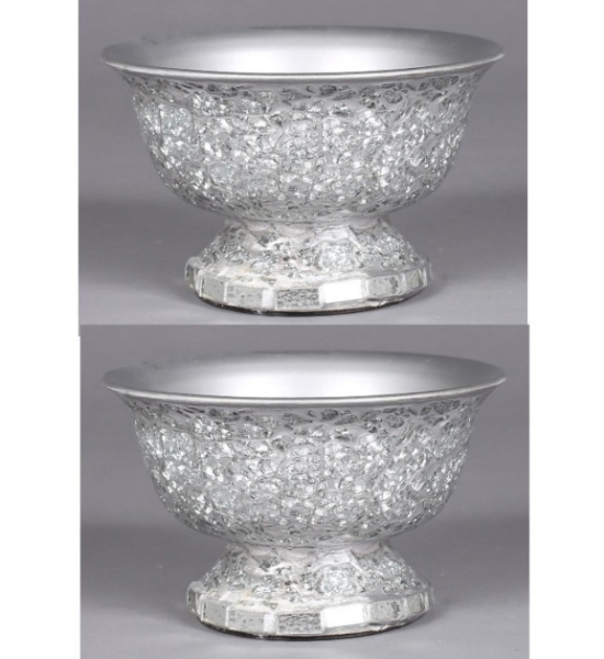 Picture of Silver Mosaic Bowl Compote Vase Revere Shape Set/2 | 8"Dx4.75"H | Item No. 24312 FREE SHIPPING