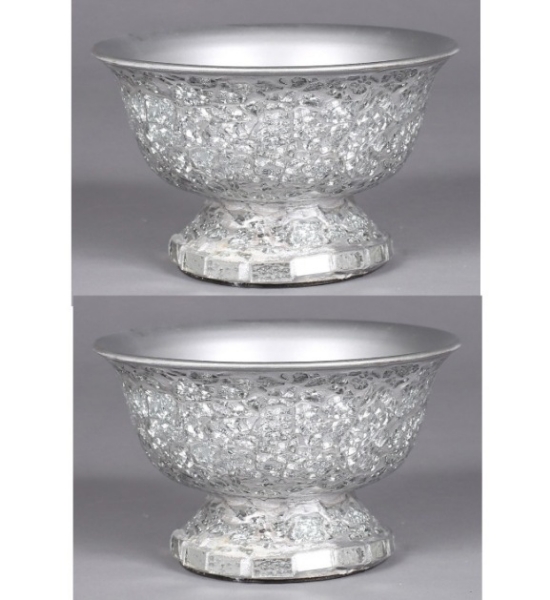 Picture of Silver Mosaic Bowl Compote Vase Revere Shape Set/2 | 8"Dx4.75"H | Item No. 24312