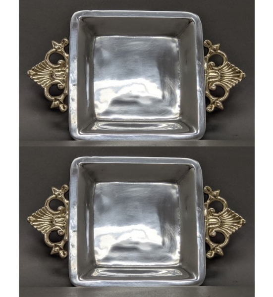 Picture of Tray Aluminum with Brass Handles Square  Set/2 | 7"Square x 10.5"Wide |  Item No. 14061