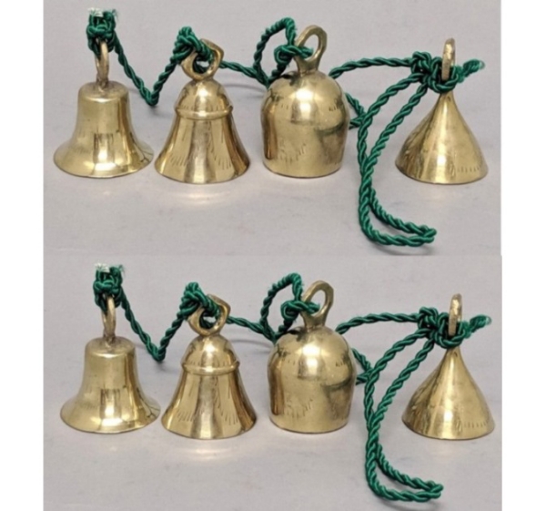 Picture of Bell Strings with 4 Brass Bells Green String  Set/2 | 36"  Long |  Item No. 05025G FREE SHIPPING