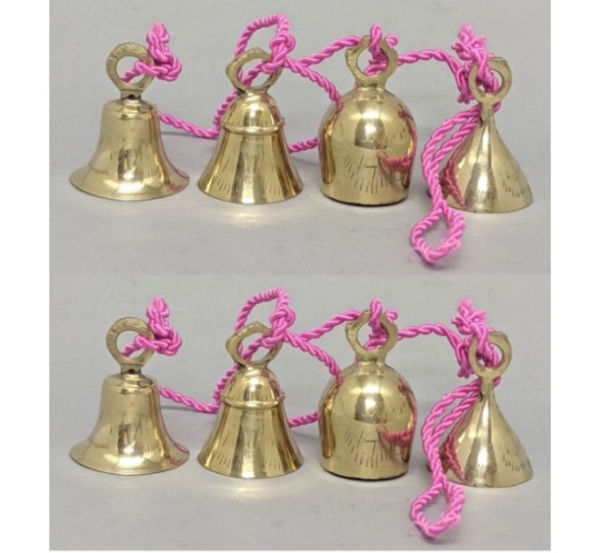 Picture of Bell Strings with 4 Brass Bells on Twisted Pink String  Set/2 | 36"  Long |  Item No. 05025P