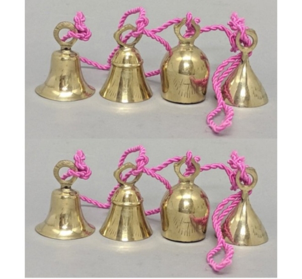 Picture of Bell Strings with 4 Brass Bells  Pink String  Set/2 | 36"  Long |  Item No. 05025P FREE SHIPPING