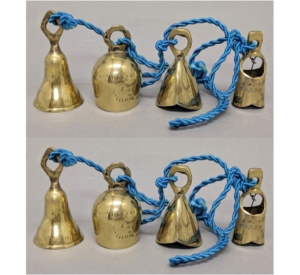 Picture of Bell Strings with 4 Brass Bells Blue String  Set/2 | 36"  Long |  Item No. 05025B  FREE SHIPPING