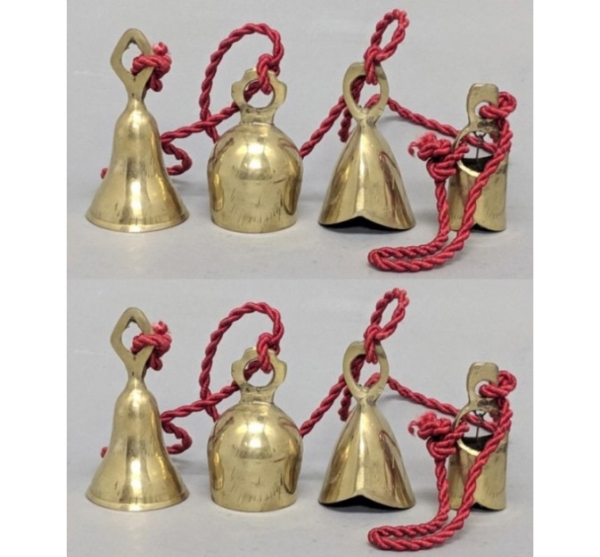 Picture of Bell Strings with 4 Brass Bells Red String  Set/2 | 36"  Long |  Item No. 05025R FREE SHIPPING