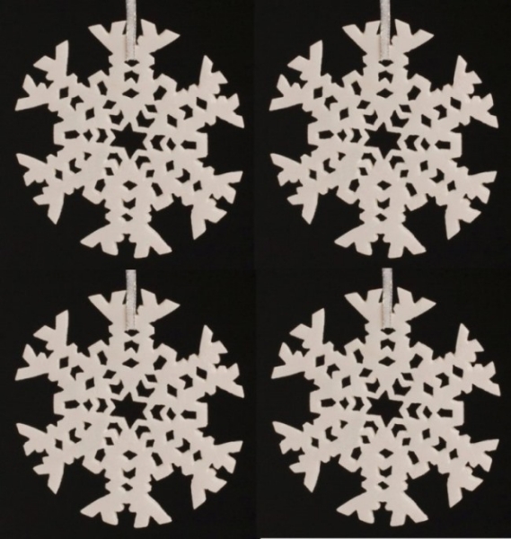 Picture of White Stone Snowflake Ornament Hand Carved from 3mm Thick Stone Set/4  | 3.5"Diameter |  Item No. WS001