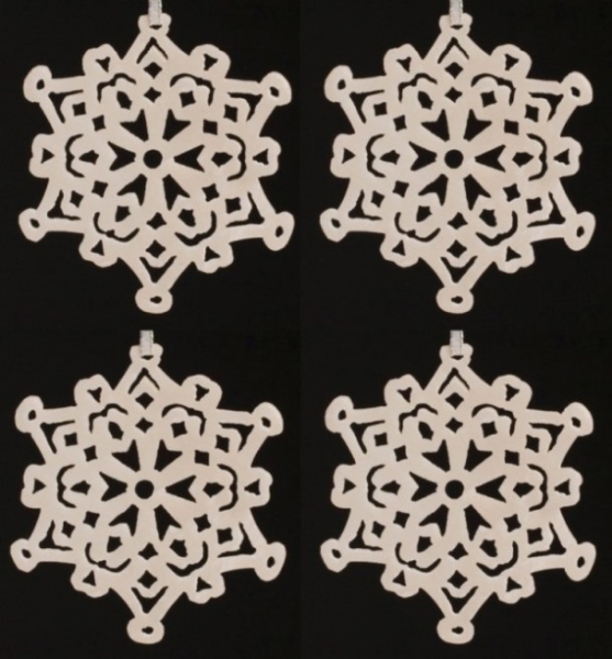 Picture of White Stone Snowflake Ornament Hand Carved from 3mm Thick Stone Set/4  | 3.75"Diameter |  Item No. WS006