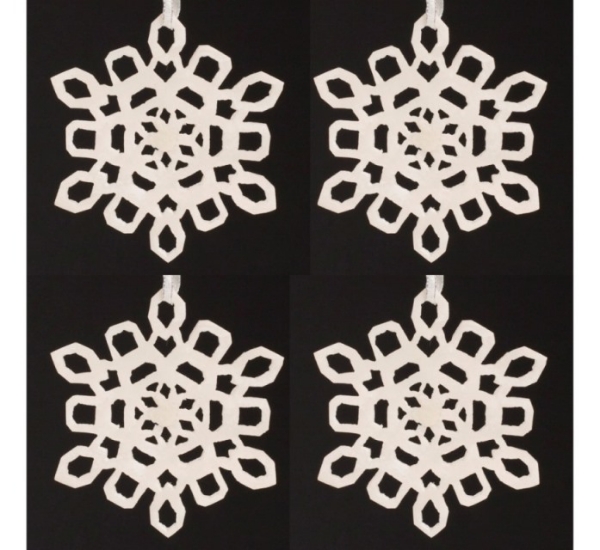 Picture of White Stone Snowflake Ornament Hand Carved from 3mm Thick Set/4  | 3.5"Diameter |  Item No. WS004
