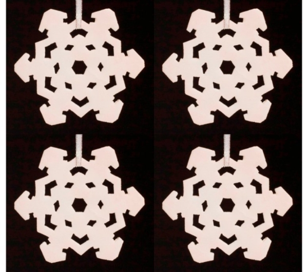 Picture of White Stone Snowflake Ornament Hand Carved from 3mm Thick Set/4  | 3"Diameter |  Item No. WS008