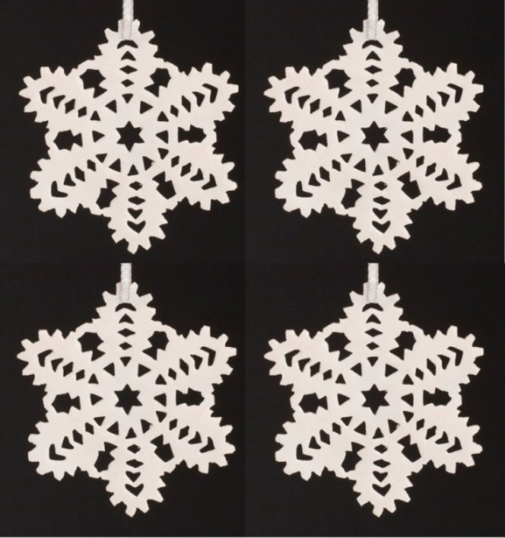 Picture of White Stone Snowflake Ornament Hand Carved from 3mm Thick Set/4  | 3.5"Diameter |  Item No. WS005