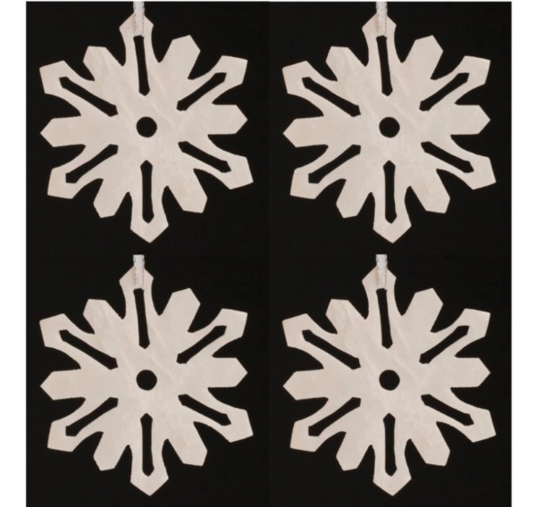 Picture of White Stone Snowflake Ornament Hand Carved from 3mm Thick Set/4  | 3.5"Diameter |  Item No. WS016