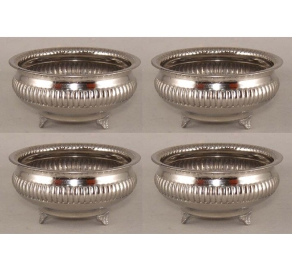 Picture of Compote Bowl Vase Nickel Plated Aluminum 3-Legs Ribbed  Set/4 | 6"D x 3"H | Item No. 51386X  SOLD AS IS