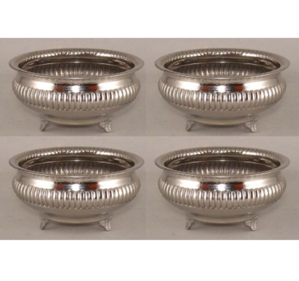 Picture of Nickel Plated Compote Bowl Ribbed  Set/4 | 6"D x 3"H | Item No. 51386X  SOLD AS IS  FREE SHIPPING