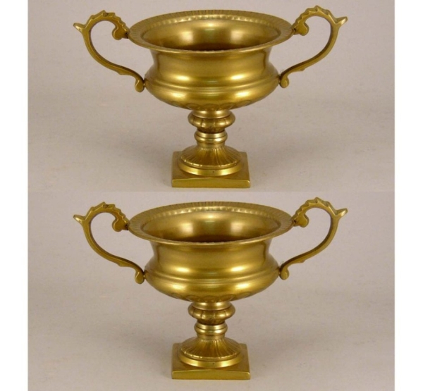 Picture of Compote Bowl Vase Gold Aluminum Handles Pedestal Square Base Set/2 | 6"Dx5"H |  Item No. 51474X 