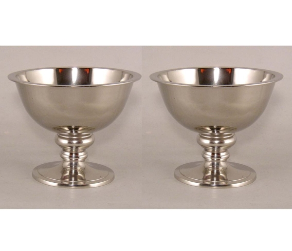 Picture of Compote Bowl Vase Nickel Plated Cast Aluminum Set/2 | 6"D x 5.25"H | Item No.51313X  SOLD AS IS