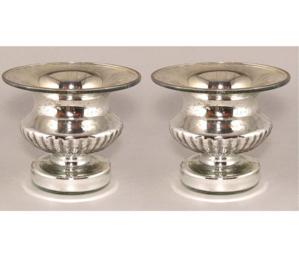 Picture of Silver Bowl Mercury Glass Dry Flower Arrangement Urn Shaped Set/2 | 6"Dx5"H |  Item No.16121X  SOLD AS IS