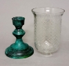 Picture of Emerald Green on Brass Candle Holders  with Cut Glass Shades Set/2  | 7"Dx16.75"H |  Item No. K99525