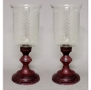 Picture of Fuchsia Pink on Brass Candle Holders  with Cut Glass Shades Set/2  | 7"D x 16.75"H |  Item No. K99527P