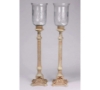 Picture of Ivory Patina on Brass Candle Holders Embossed with Etched Glass Shades Set/2  | 7.5"Dx35"H |  Item No. K52501