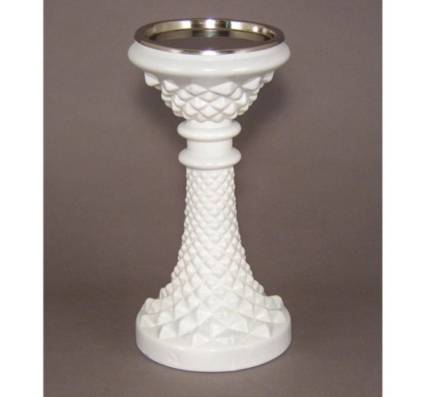Picture of Painted White Glass Candle Holder for 3" Pillar Candle  | 4.75"Dx11"H |   Item No. K17091