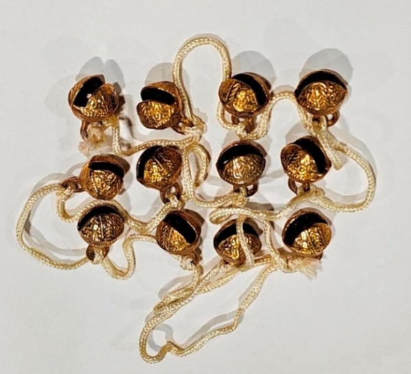 Picture of Bells Brass Tied 12 on a BEIGE String  Set/6 Strings | 36" to 38" Long |  Item No. 5027-7E