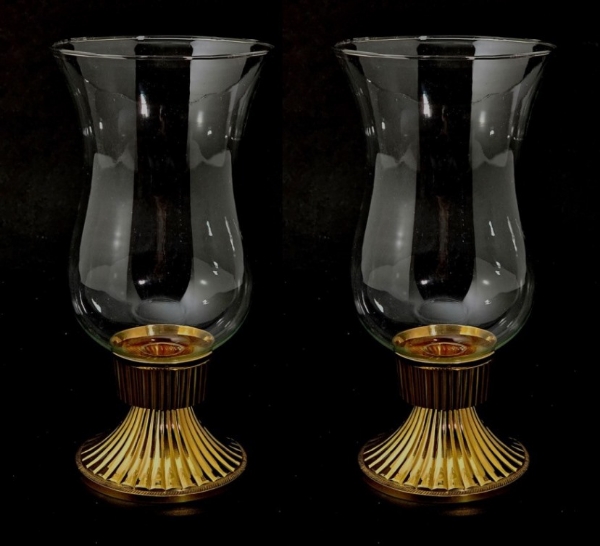 Picture of Brass Candle Holders Shiny with Clear Glass Shades Set/2  | 4.5"Dx10.5"H |  Item No. K99540