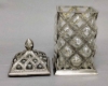 Picture of Jar Square and Cover Silver Plated on Cast Brass  Glass Liner   | 5.5"x12"H |  Item No. K79070X  SOLD AS IS