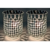Picture of Silver Vase Glass Hurricane Shape Glass & Mirror Chips in Mosaic Pattern Set/2  | 4.5"Dx6"H | Item No. 23231