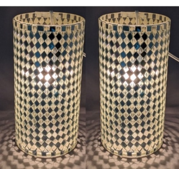 Picture of Silver Vase Mosaic Glass Cylinder with Diamond Shape Clear & Mirror Chips Set/2 | 4"Dx8"H | Item No. 23214