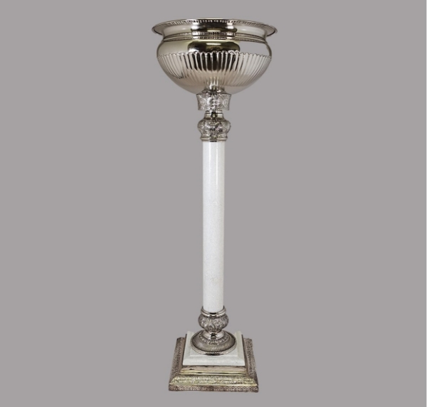 Picture of Nickel Plated Floral Stand w/ Bowl and White Marble Stem | 10.5"D x 32.5"H | Item No. 79505