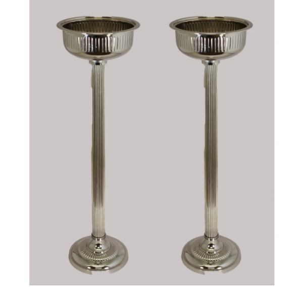 Picture of Nickel Plated Floral Stand w/ Bowl Ribbed Set/2 | 7.5"D x 26"H | Item No. 79362