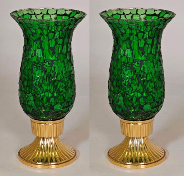 Picture of Brass Candle Holders with Green Mosaic Glass Shade Set/2  | 5"Dx10"H |  Item No. 99171