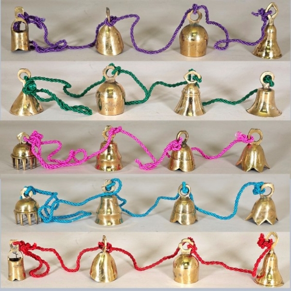 Picture of Bell Strings 4 Brass Bells on 5 Colorful Strings  Set/5 | 36" Long |  Item No. 05025F  FREE SHIPPING