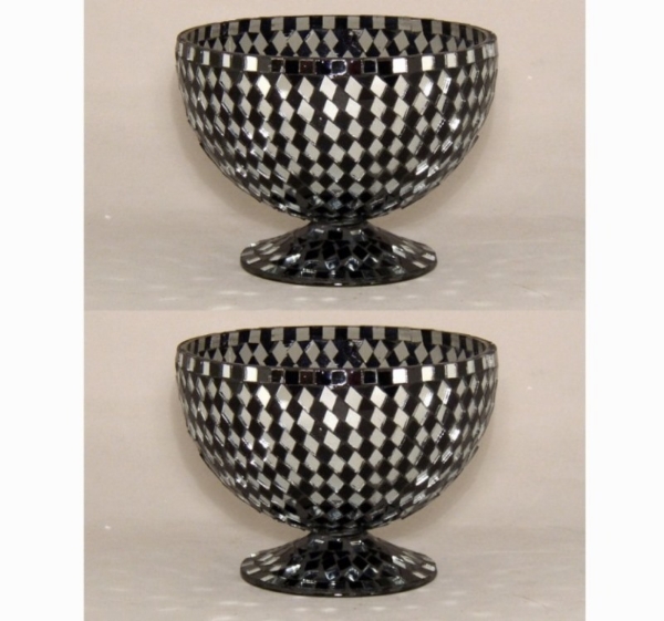 Picture of Black Mosaic Glass Bowl Black & Mirror Chips Set/2 | 6"Dx5.5"H | Item No. 21307