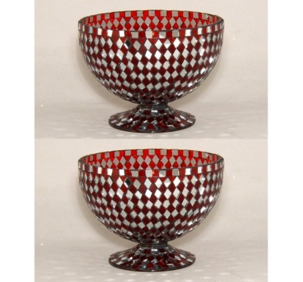 Picture of Red Mosaic Glass Bowl Red & Mirror Chips Set/2 | 6"Dx5.5"H | Item No. 22307