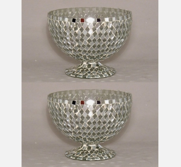 Picture of Silver Mosaic Glass Bowl Clear & Mirror Chips  Set/2  | 6"Dx5.5"H | Item No. 23307  FREE SHIPPING