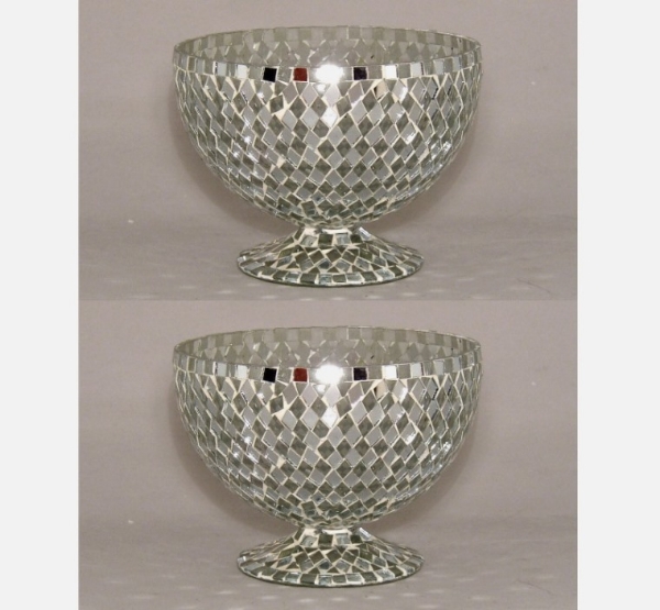 Picture of Silver Mosaic Glass Bowl Clear & Mirror Chips  Set/2  | 6"Dx5.5"H | Item No. 23307